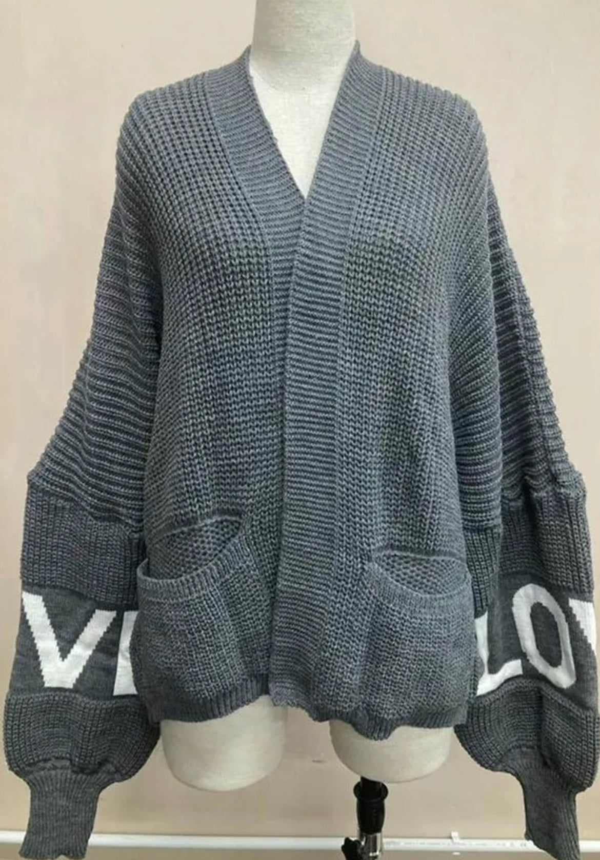 Knitted Balloon Sleeve Love Cardigan