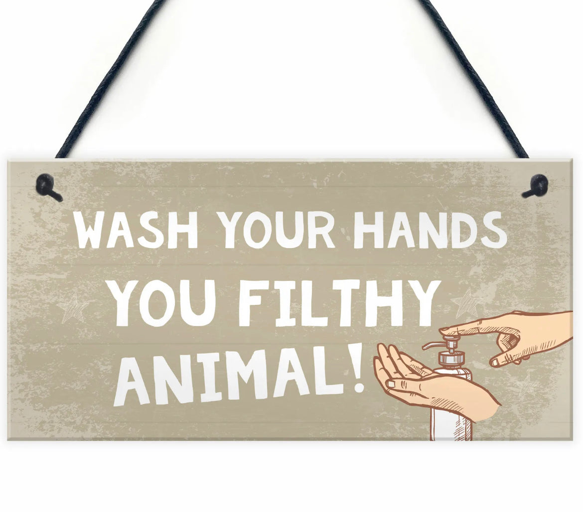 Novelty Wash Your Hands Bathroom Plaque