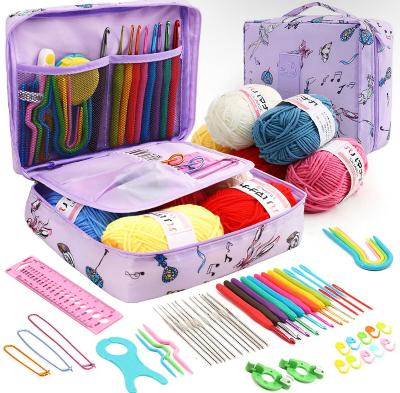 59pc Crochet Kit with Yarns for Beginners