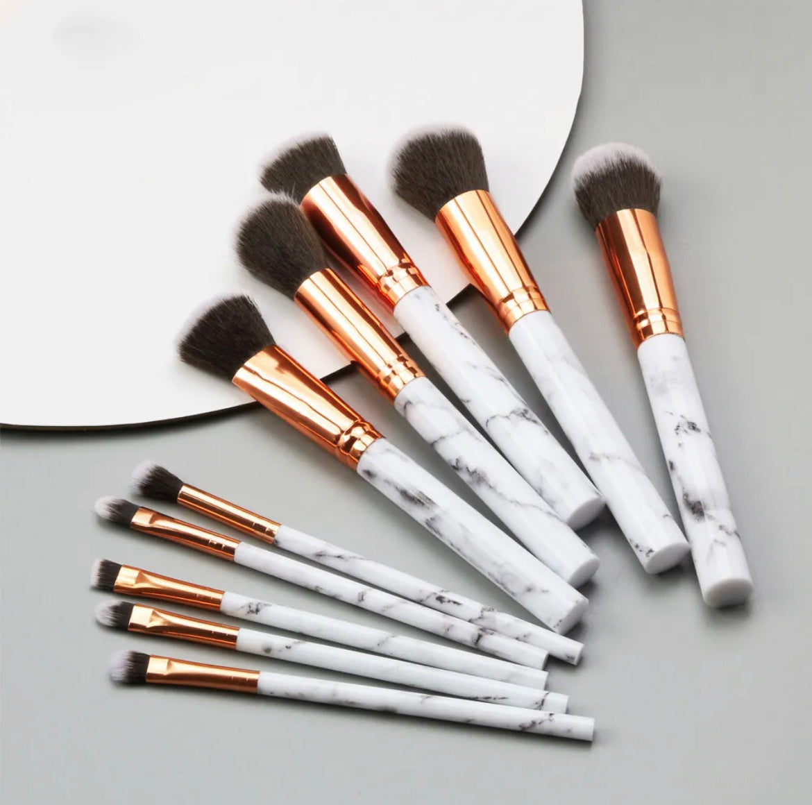10 Piece Marble Make Up Brush Set