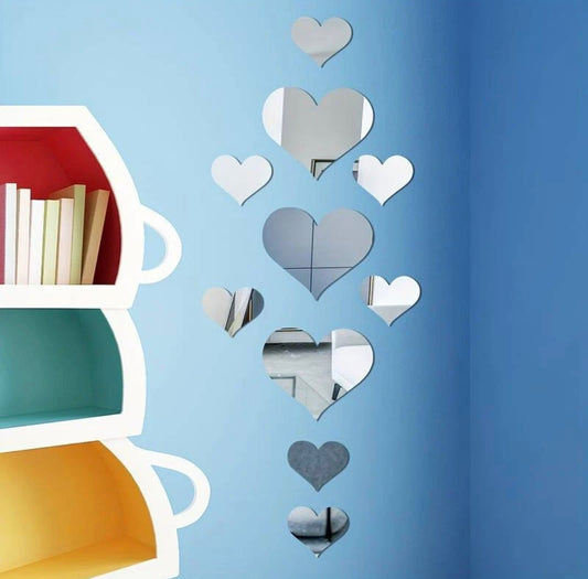 10pc 3D Heart Mirror Wall Decor