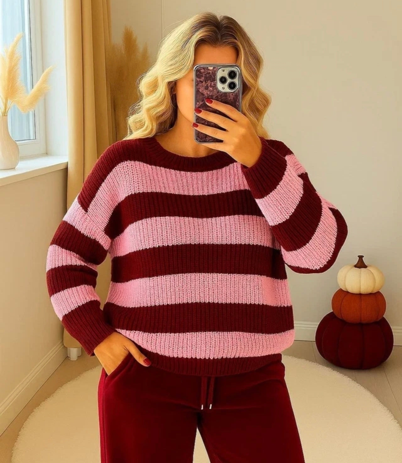 Ladies Chunky Knit Striped Jumper