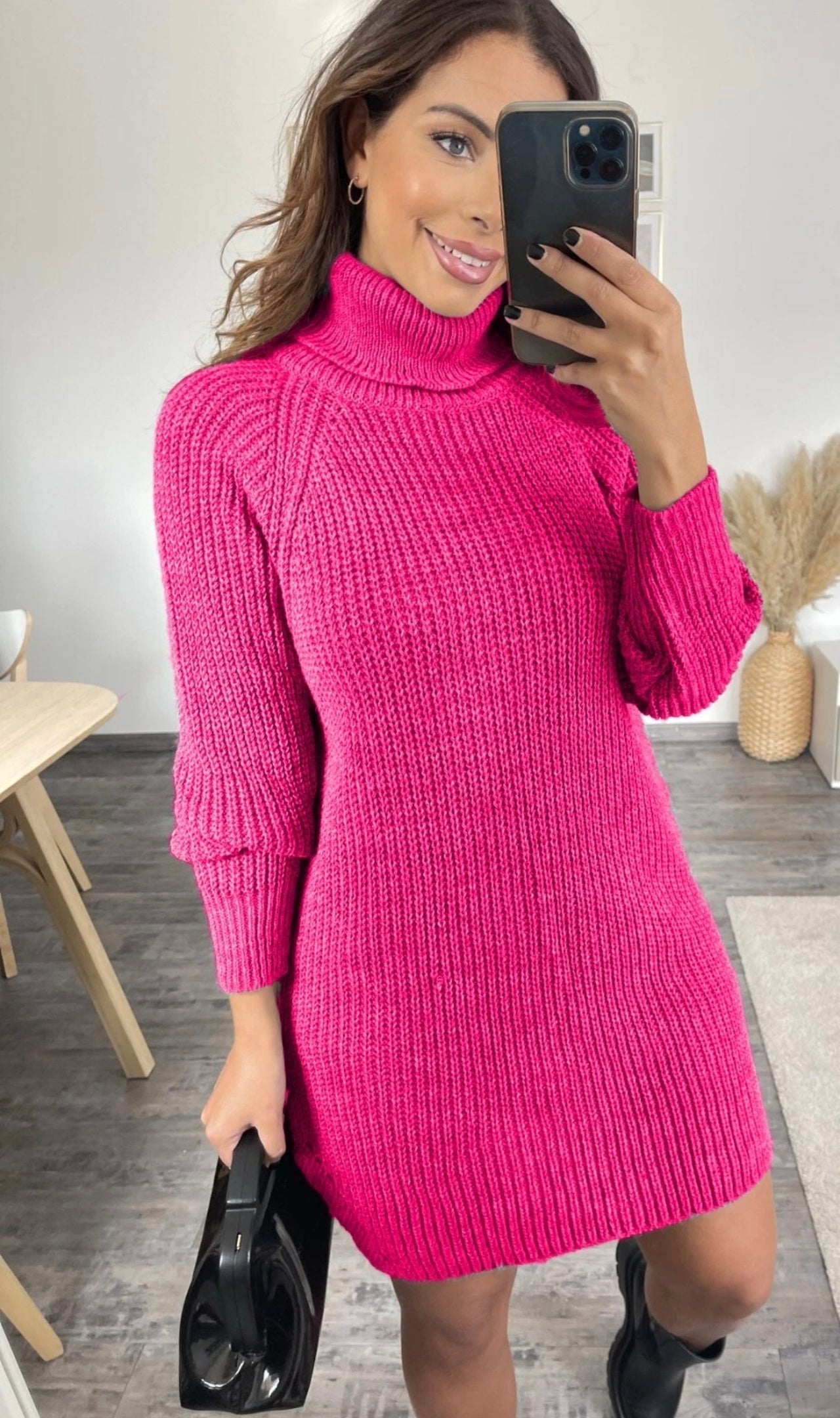 Ladies Chunky Knit Roll Neck Jumper Dress (Oversized)