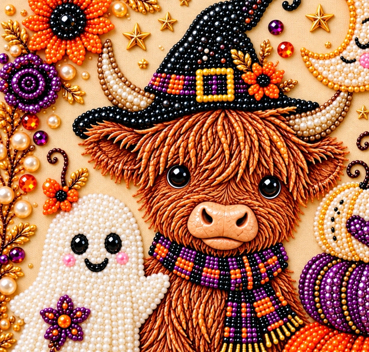 Halloween Highland Cow Pearl Beaded Diamond Art Kit