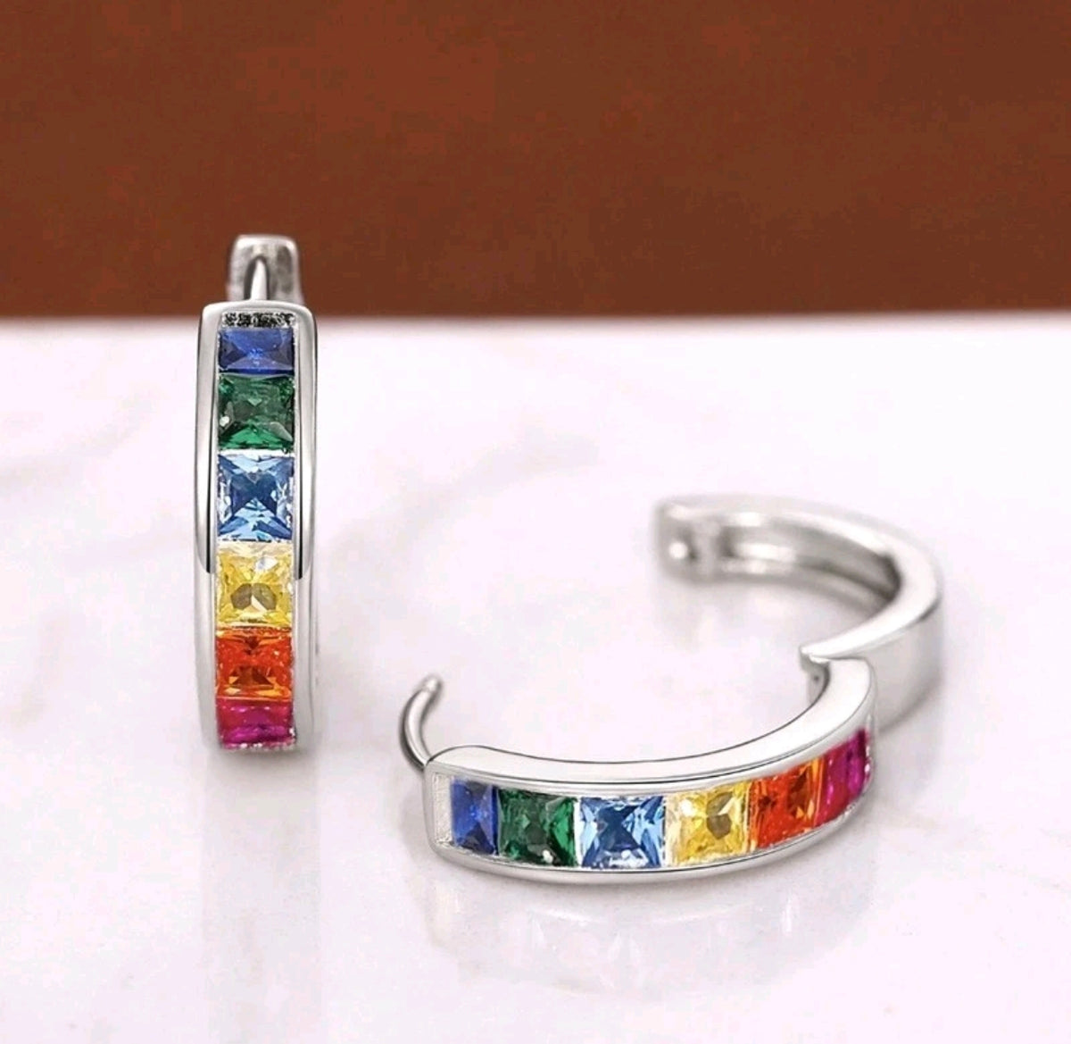 Rainbow Crystal Huggie Earrings