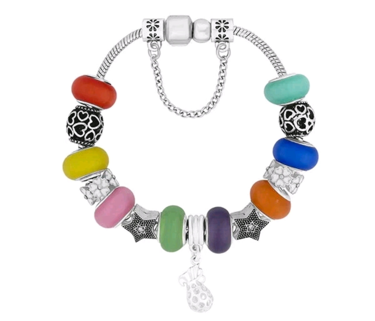 Rainbow Bead Diamond Style Charm Bracelet