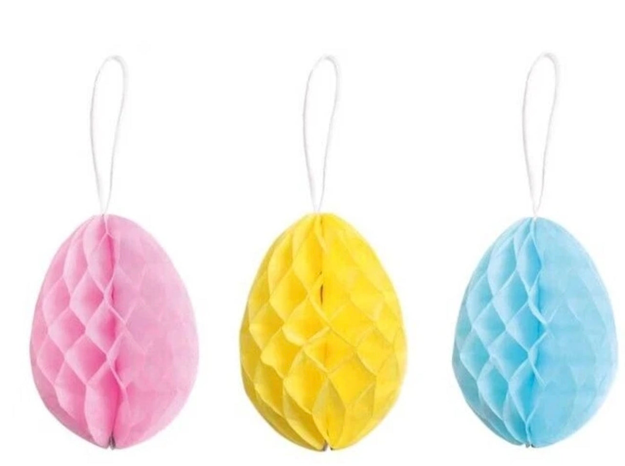 Set Of 3 Hanging Honeycomb Easter Egg Decorations