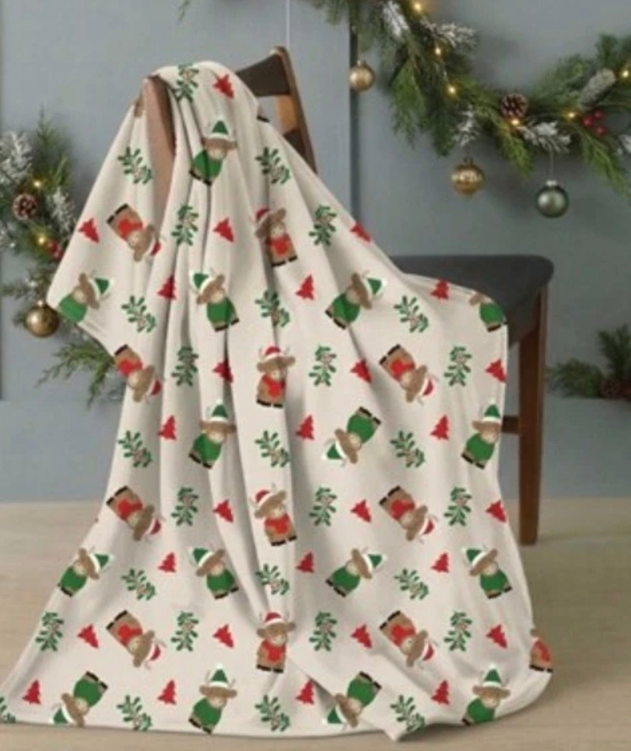 Festive Highland Cow Fleece Blanket
