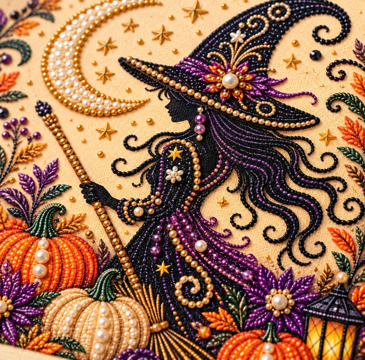 Halloween Witch Pearl Beaded Diamond Art Kit