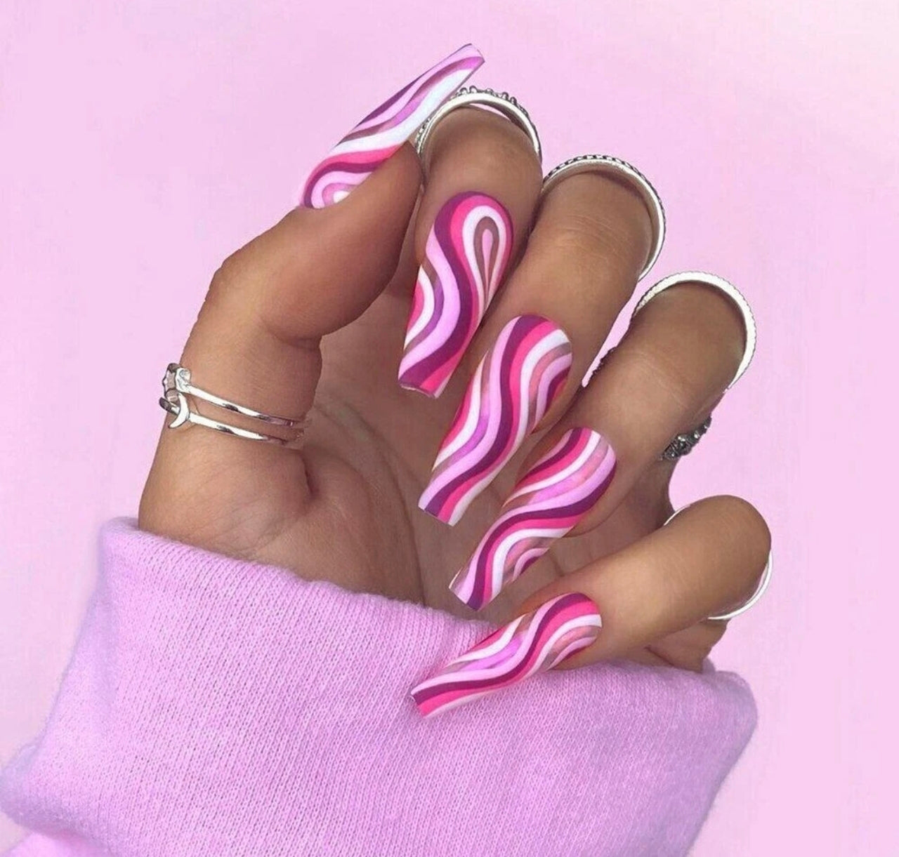 Extra Long Pink Mix Swirl Nails