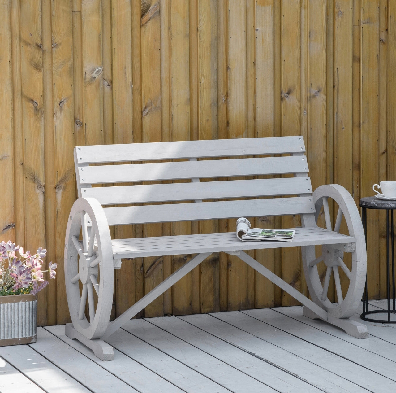 2 Seater Wagon Wheel Garden Bench