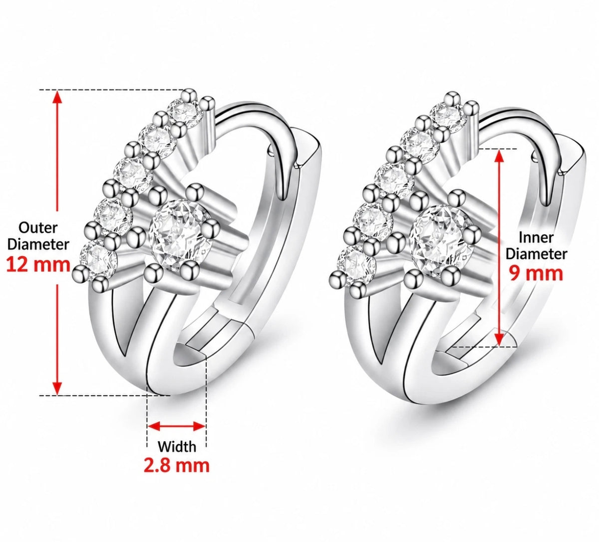 925 Sterling Silver Cz Gem Circle Huggie Earrings