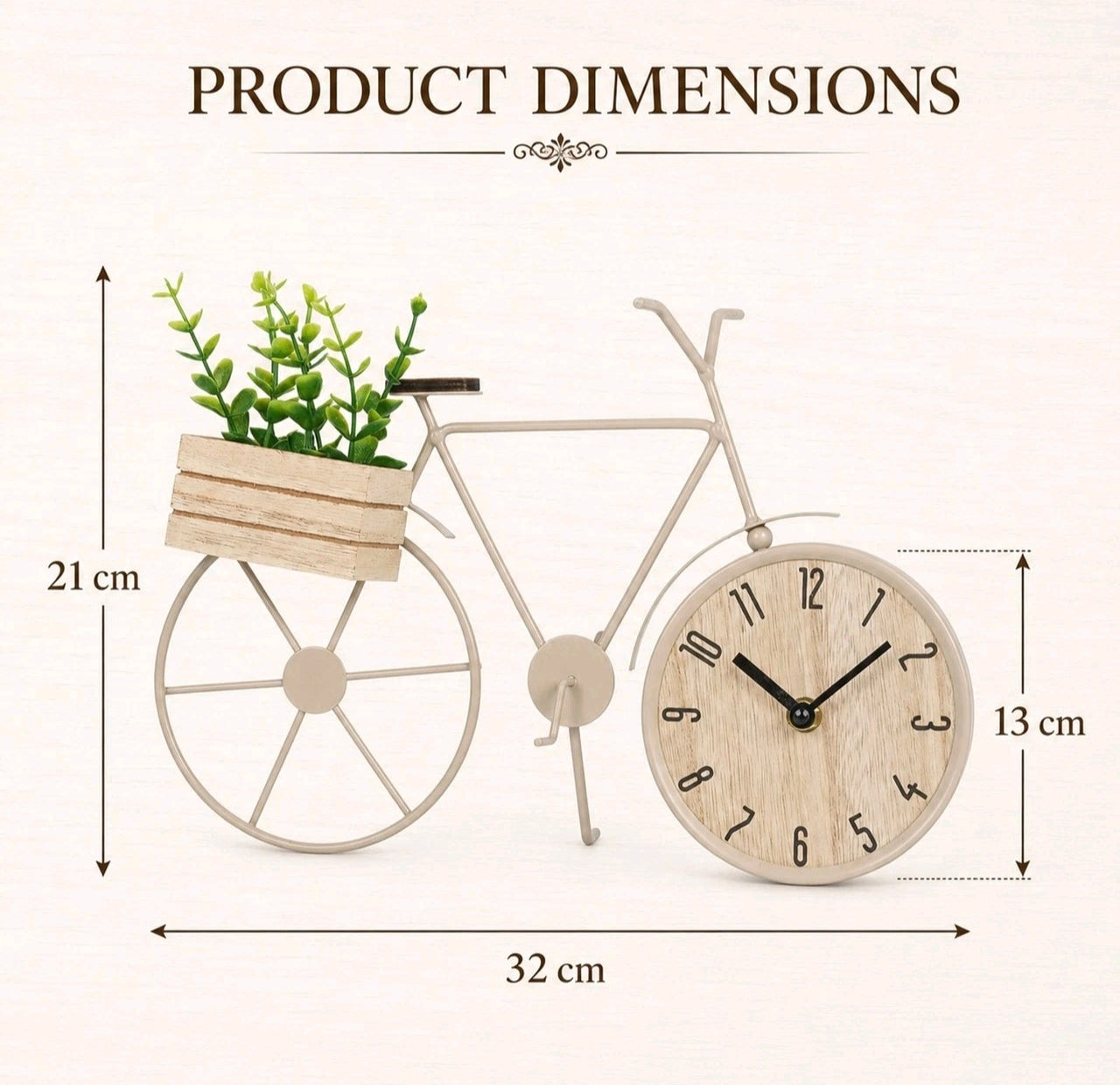 Bicycle Clock Ornament w/Wooden Planter
