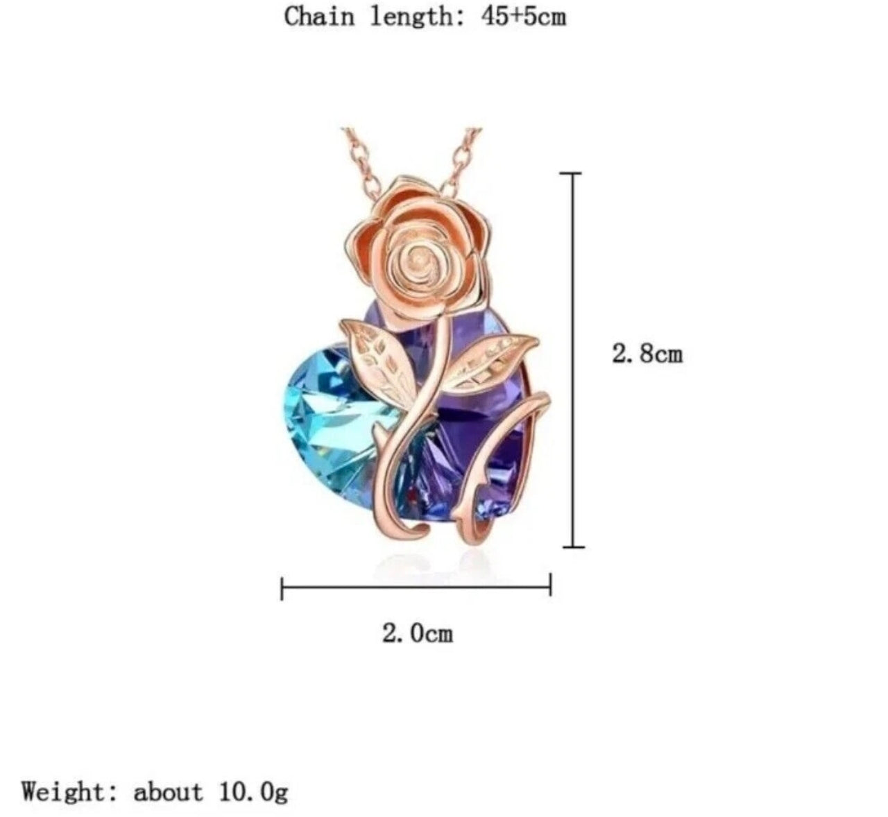 Stunning Colourful Heart & Golden Rose Necklace