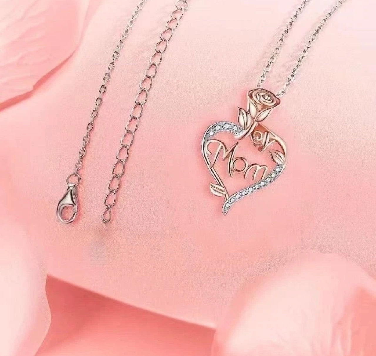 Rose Gold Rose Mum Heart Necklace
