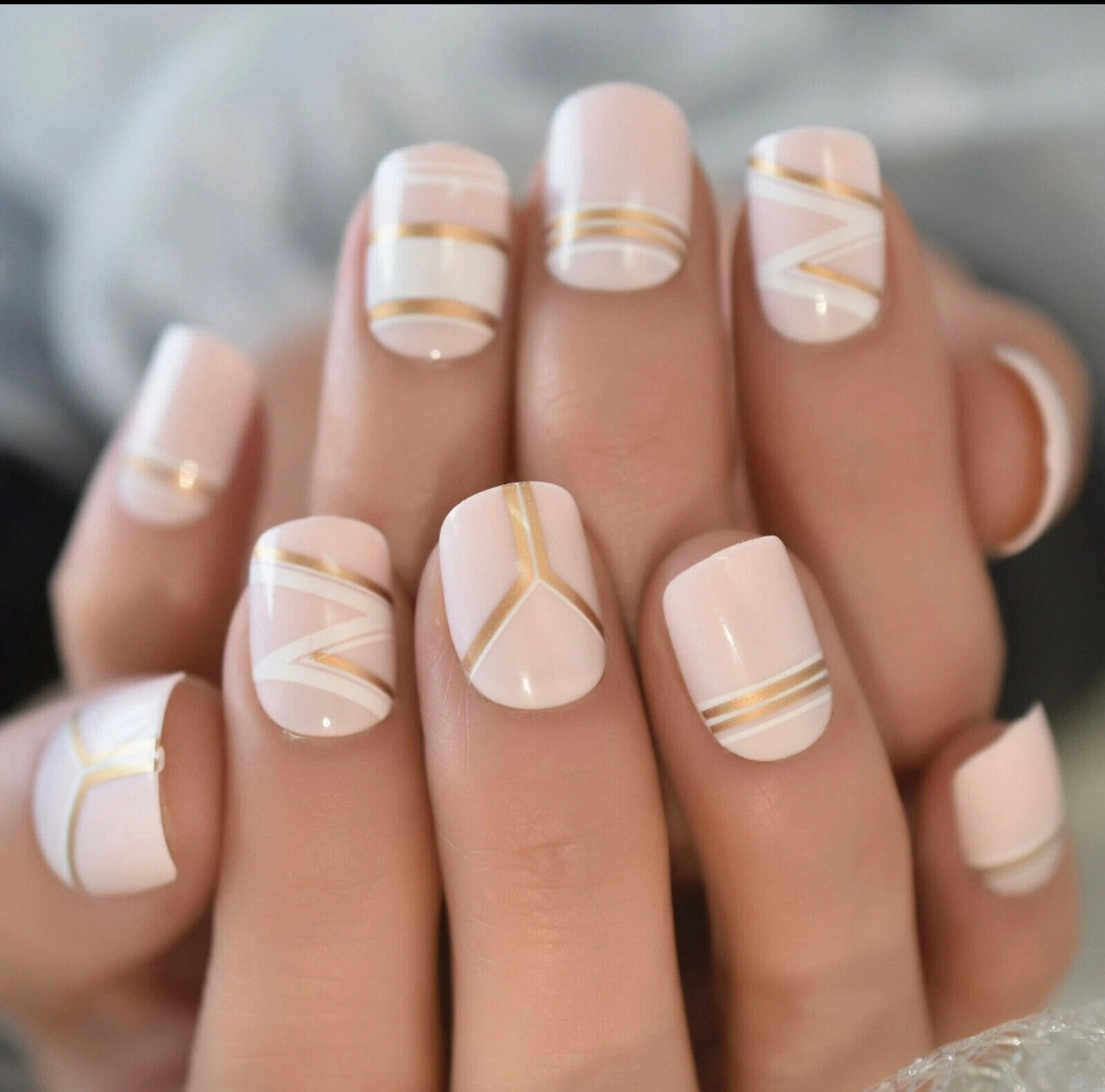 Short Square Patterned Nails