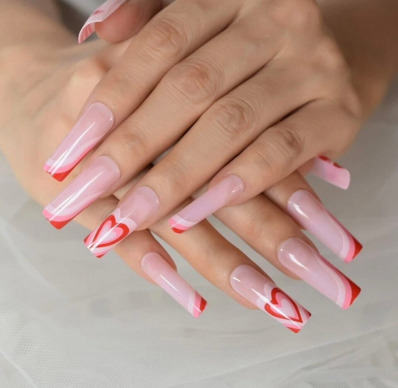 Long Square Love Heart Nails