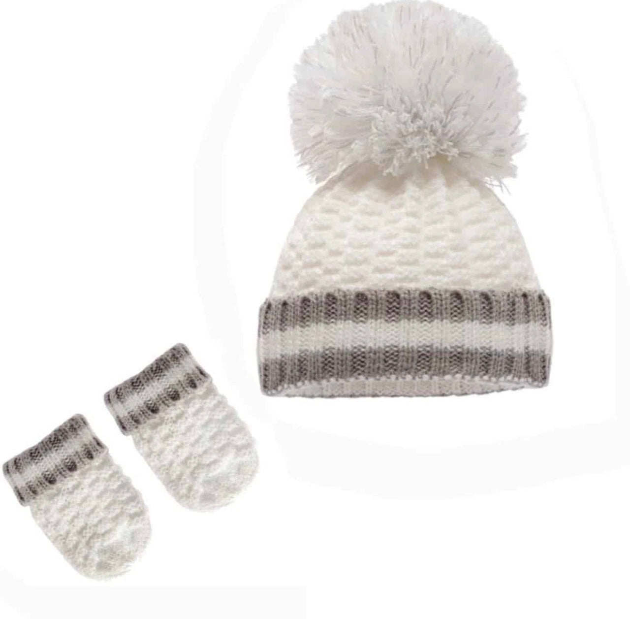 Ribbed Baby Pom Pom Hat & Mittens