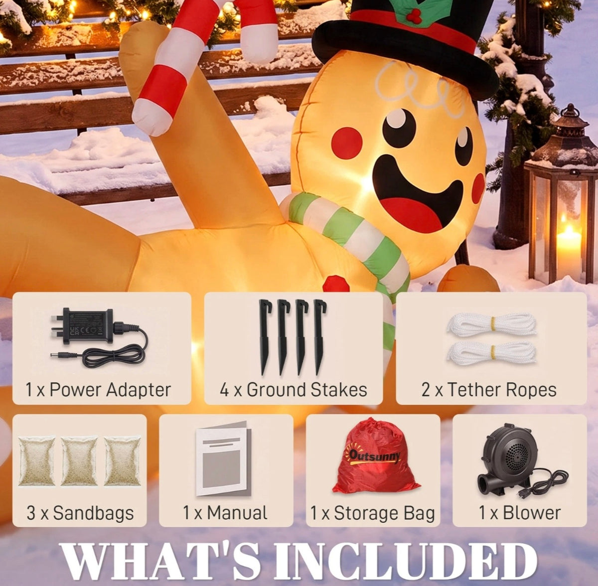 9.8ft Side - Lying Inflatable Gingerbread Man