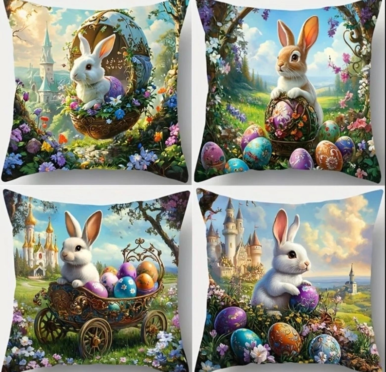 Set Of 4 Easter Bunny Cushion Covers