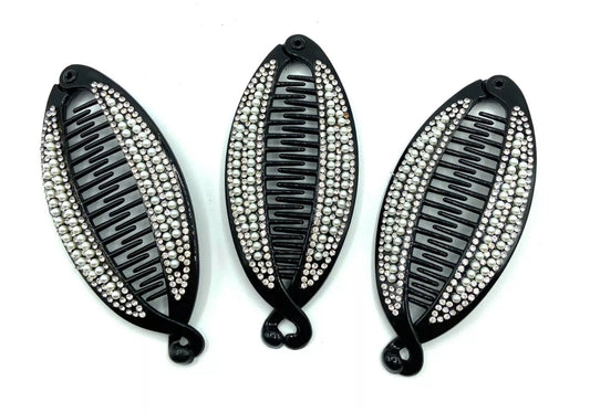 Set of 3 Pearl & Crystal Banana Hair Clips