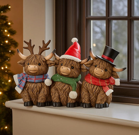 Christmas Highland Coo Trio Decoration