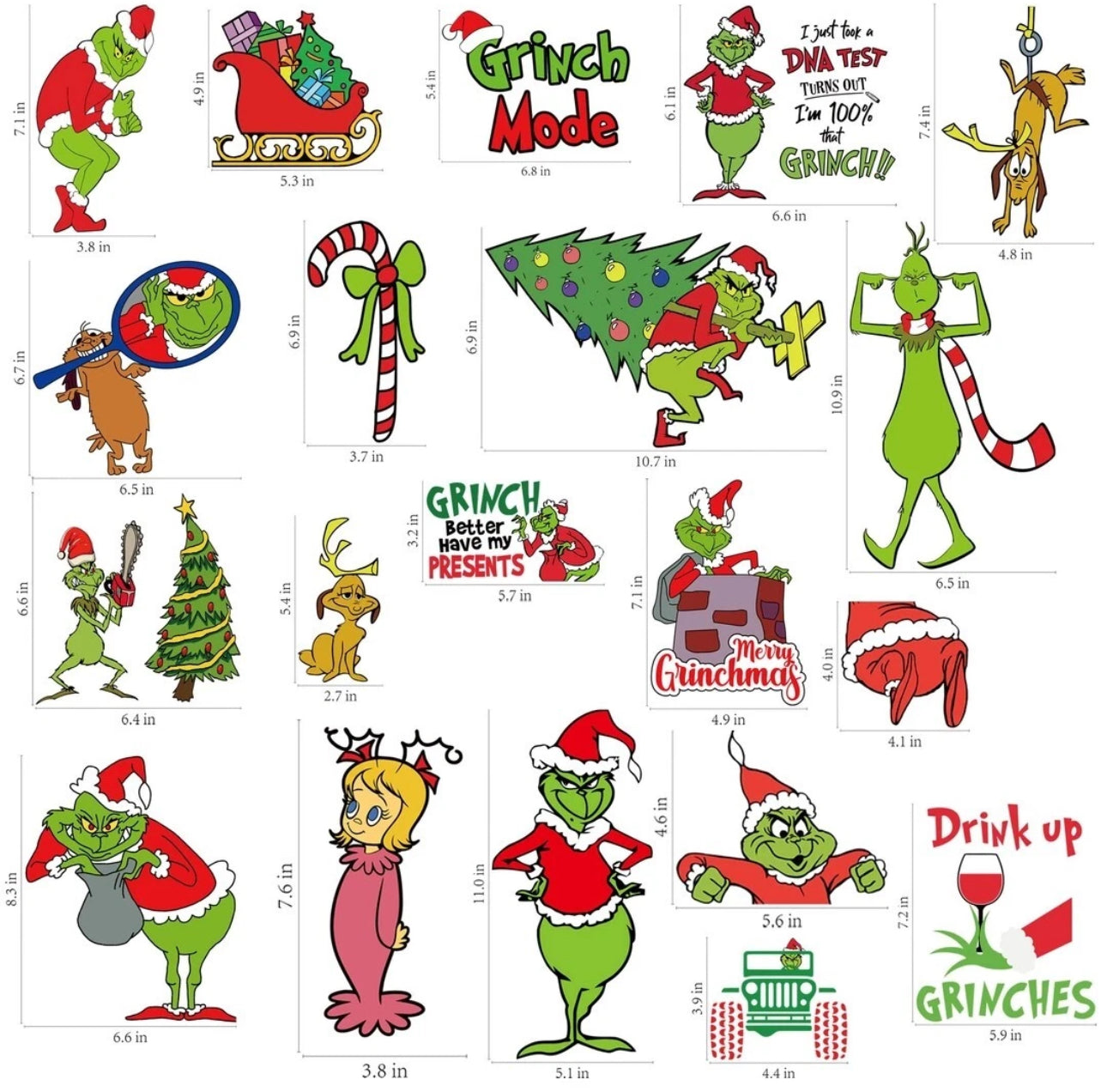 12 Sheets Of Mean, Green Man Window Stickers