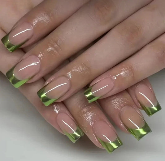 24pc Green Metallic Medium French Tips