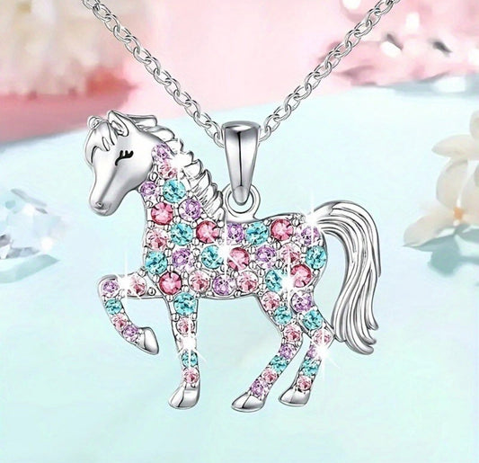 Colourful Gemstone Horse Necklace