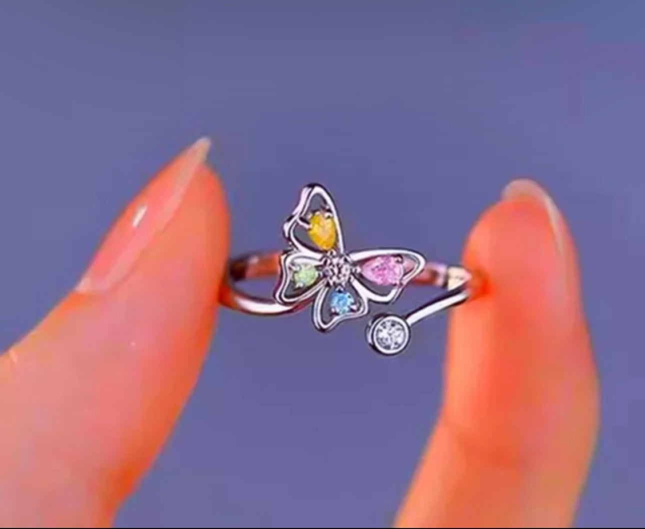 Vintage Colourful Butterfly Adjustable Ring