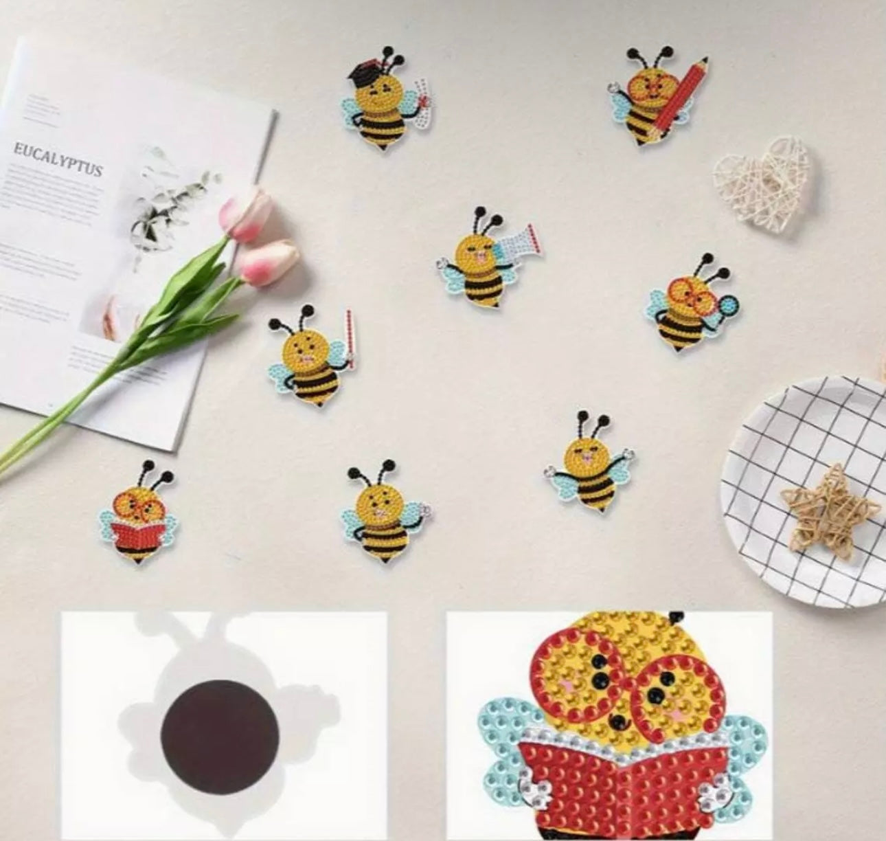 8pcs Teaching Bee Diamond Art Fridge Magnets