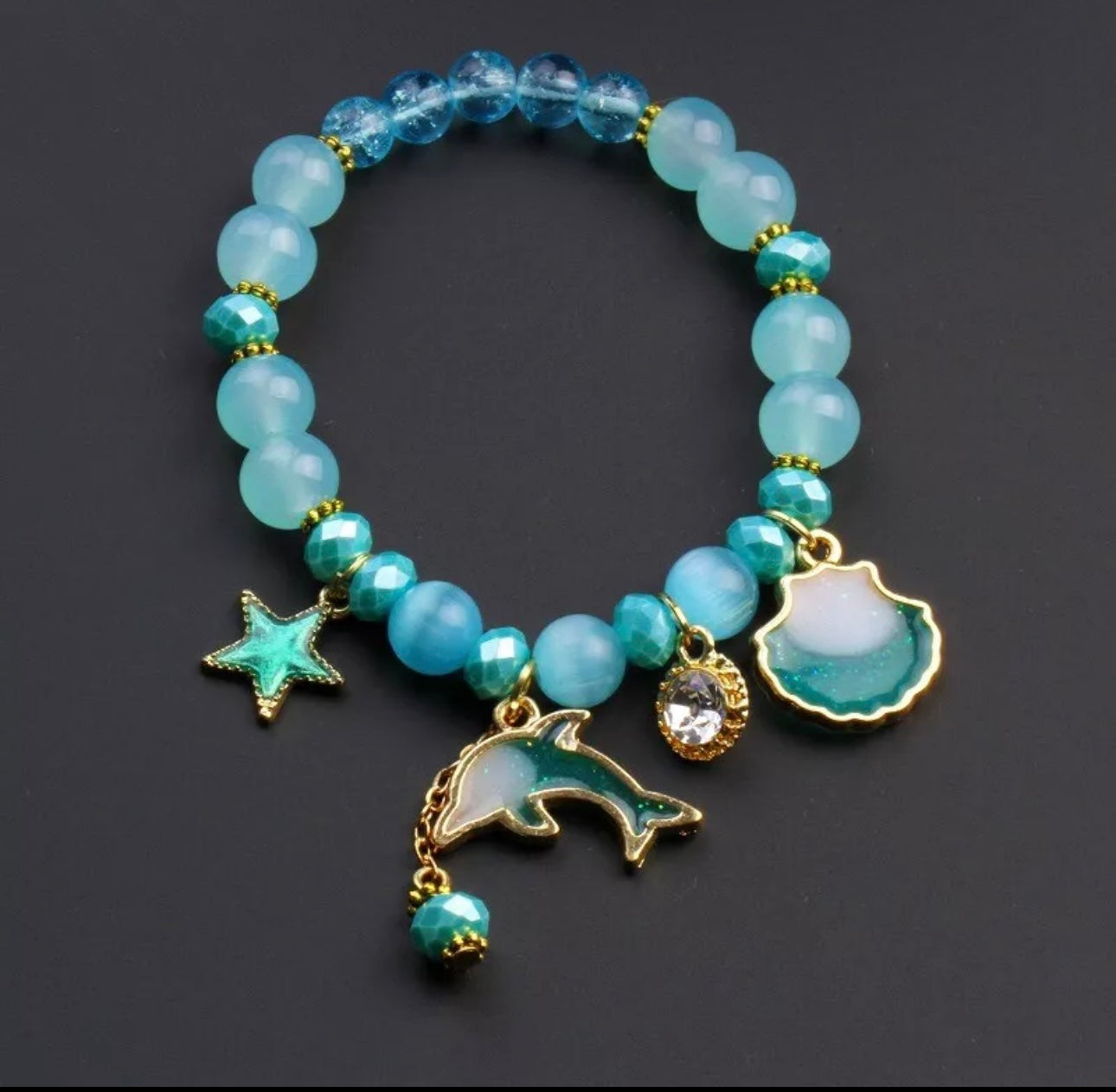 Natural Gem Opal Dolphin Adjustable Bracelet