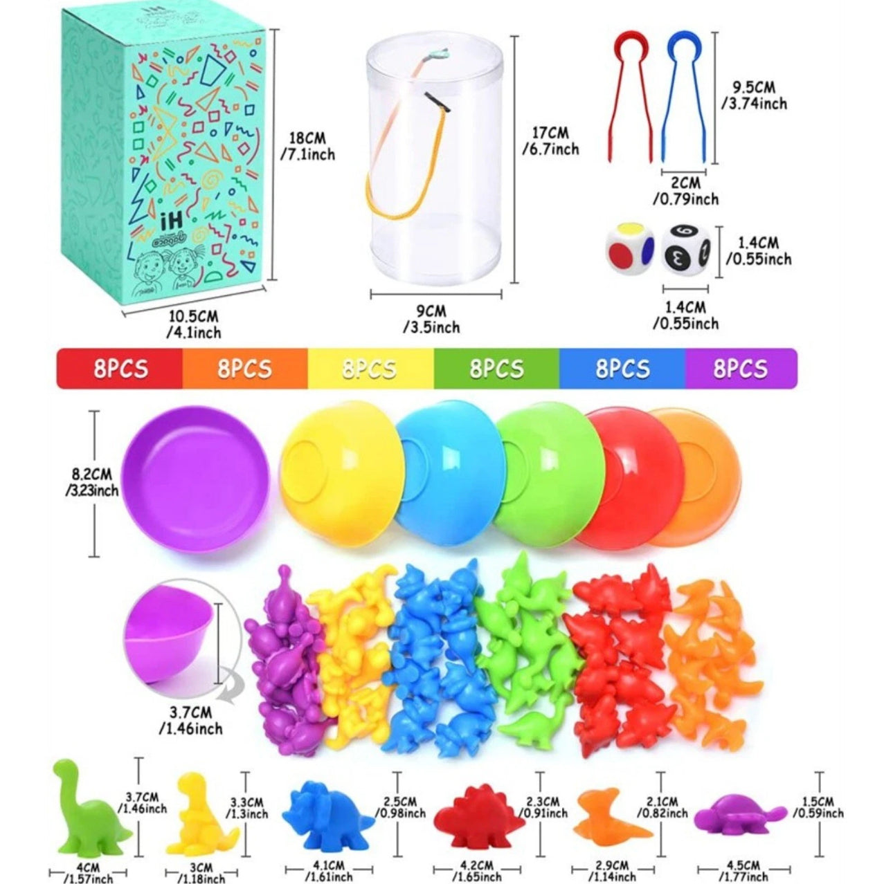 58pc Multi Coloured Dinosaur Sorting Activity Set