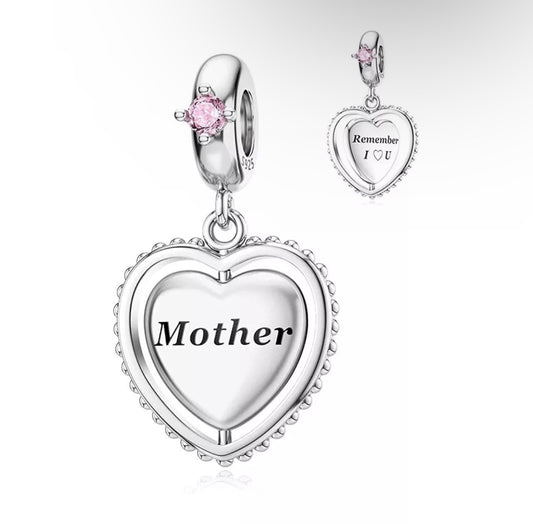 925 Sterling Silver Mother Heart Charm