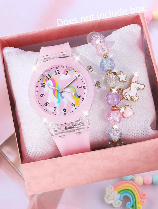 Girls 2pc Light Up Wrist Watch & Bracelet Gift Set