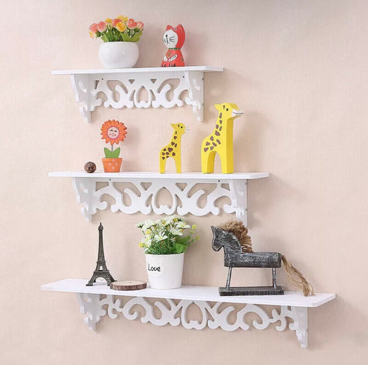 Set Of 3 White Wooden Floating Shelves