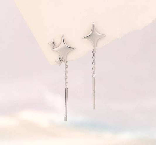 925 Sterling Silver Asymmetric Star Earrings