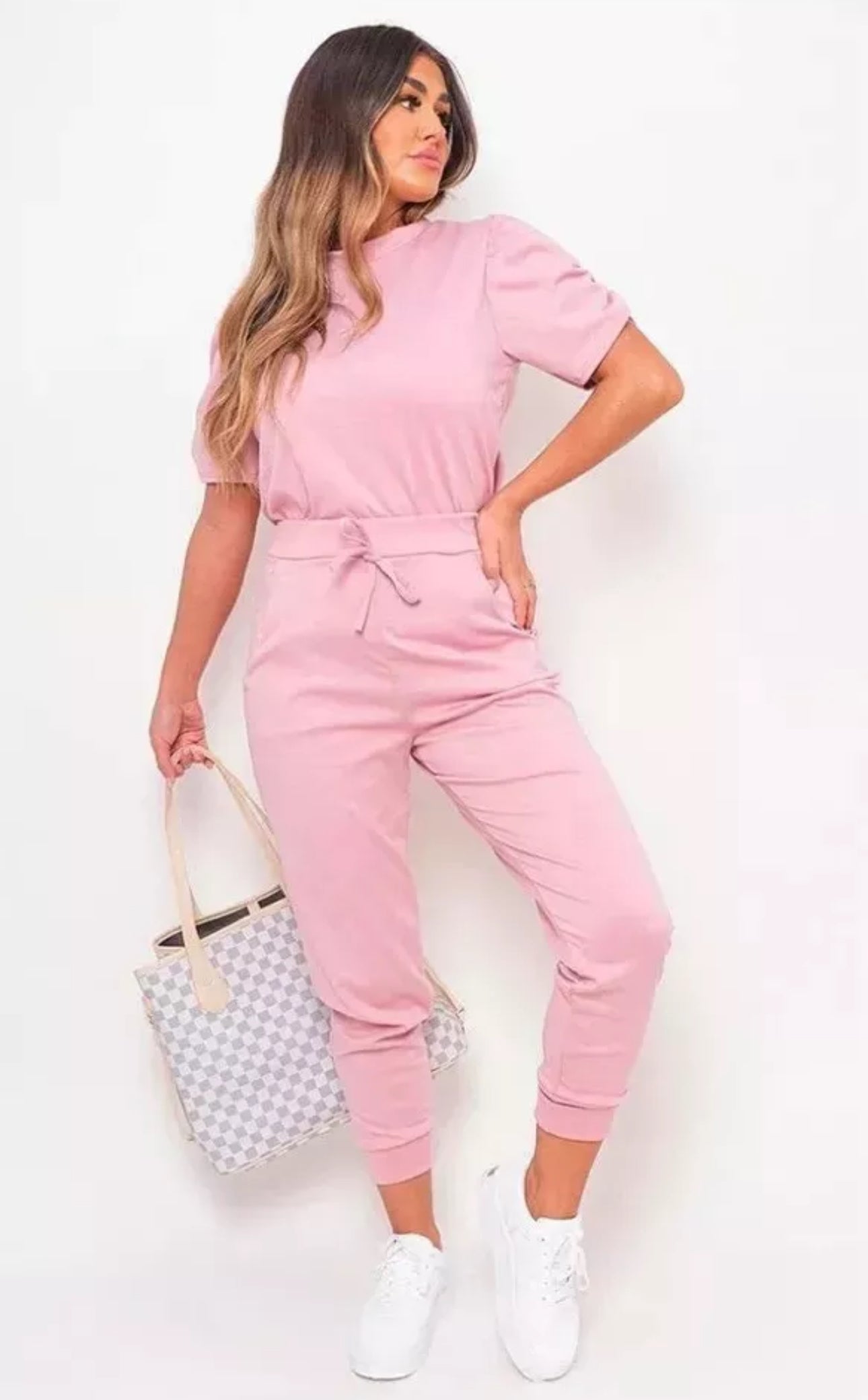 Ladies Short Ruched Sleeve Top & Joggers Set