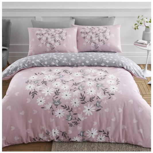 Pink Floral Heart Single Duvet Set