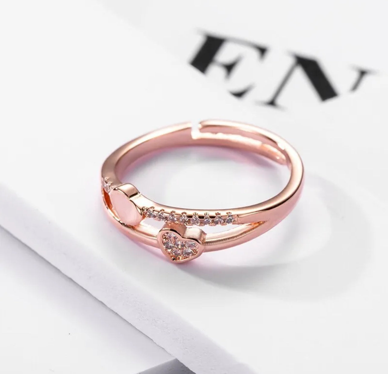 2 Heart Open Adjustable Rose Gold Ring