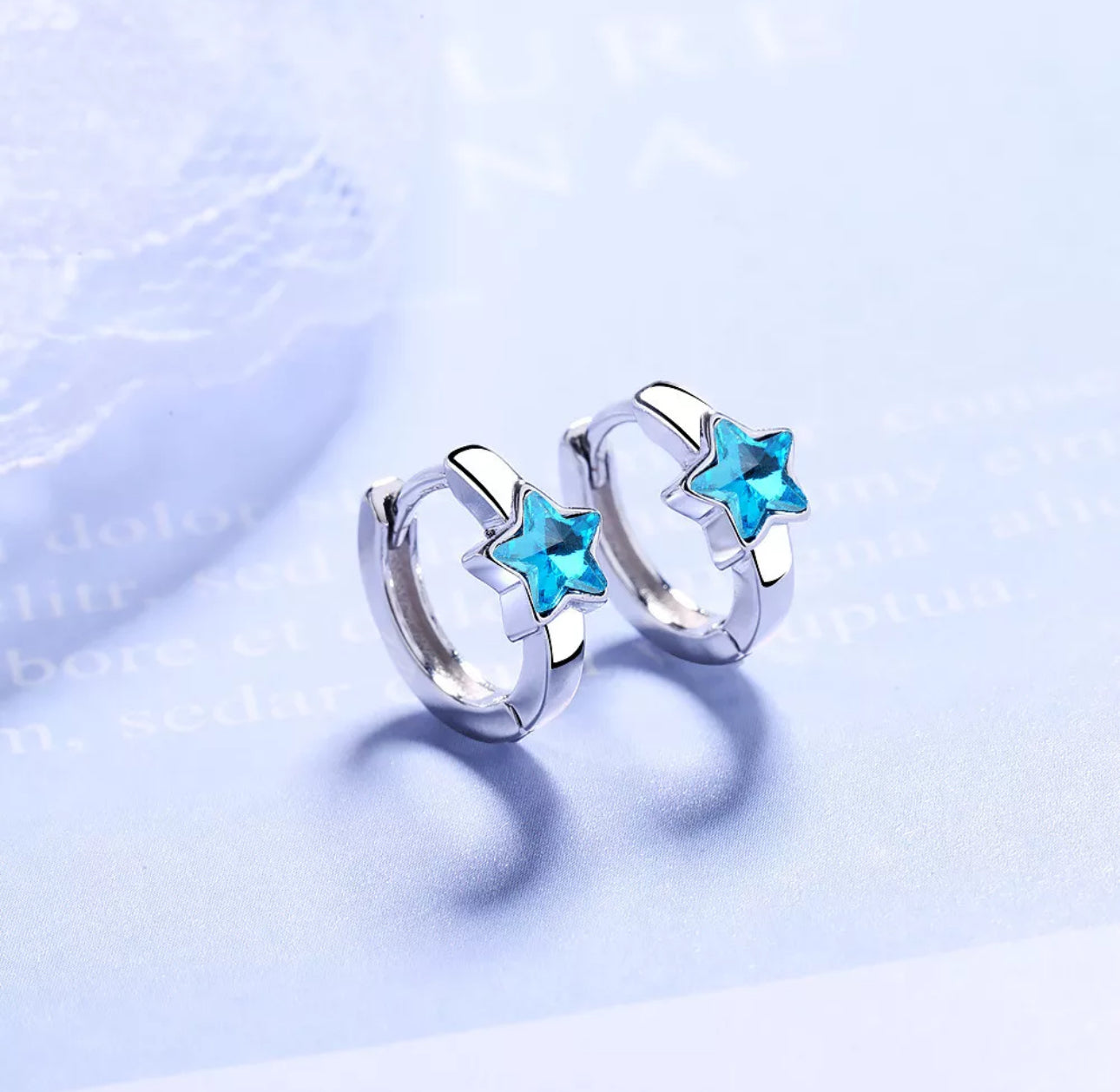Blue Crystal Star Huggie Hoops