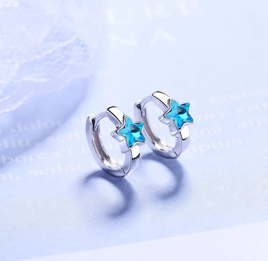 Blue Crystal Star Huggie Hoops
