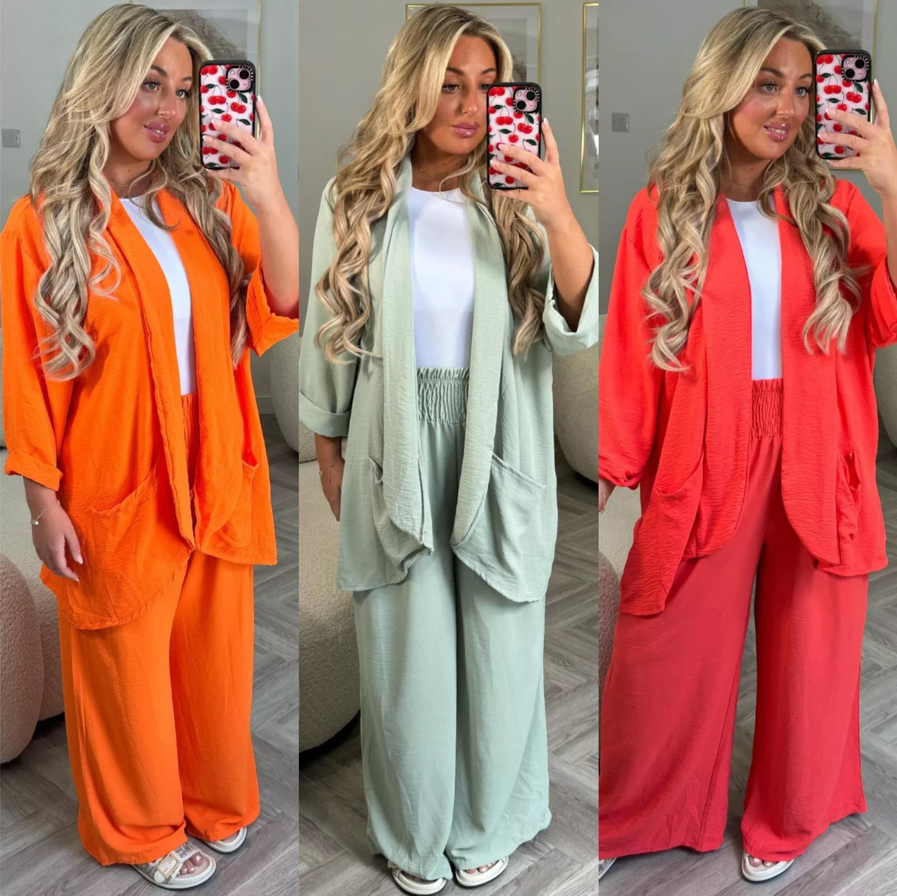 Ladies 2pc Chiffon Cardigan and Trousers Set