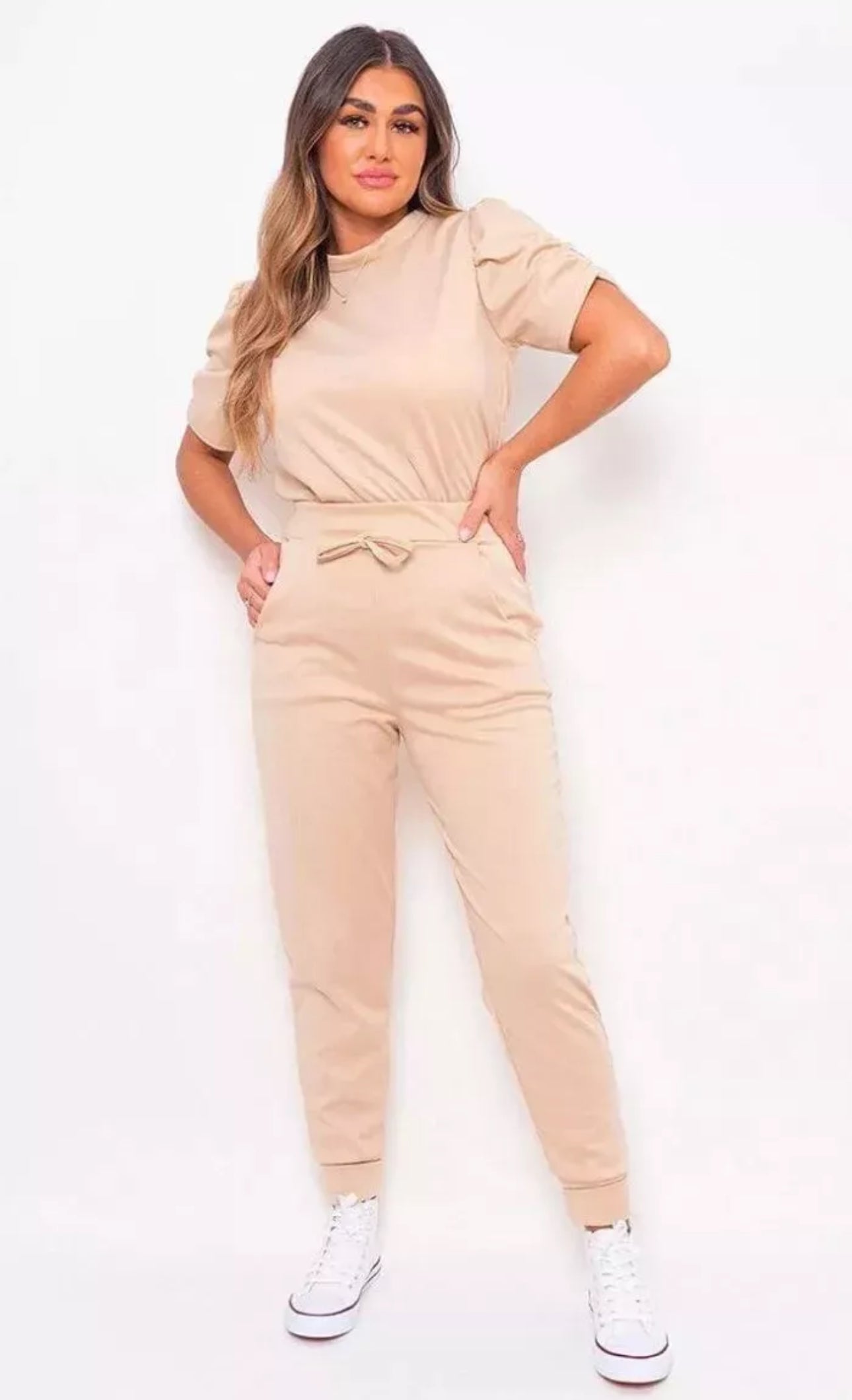 Ladies Short Ruched Sleeve Top & Joggers Set