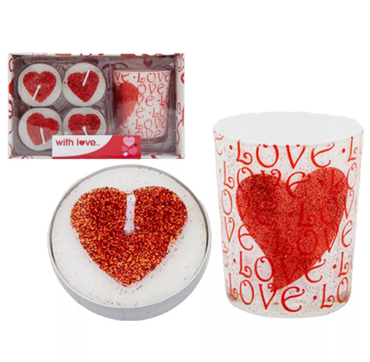 Love Glass Votive Candle and Glitter Tealight Set