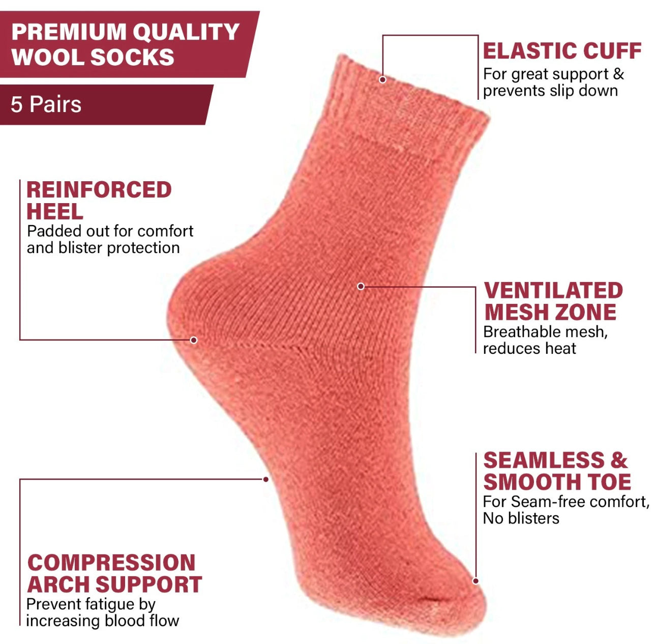 5 Pairs Ladies Thermal Socks