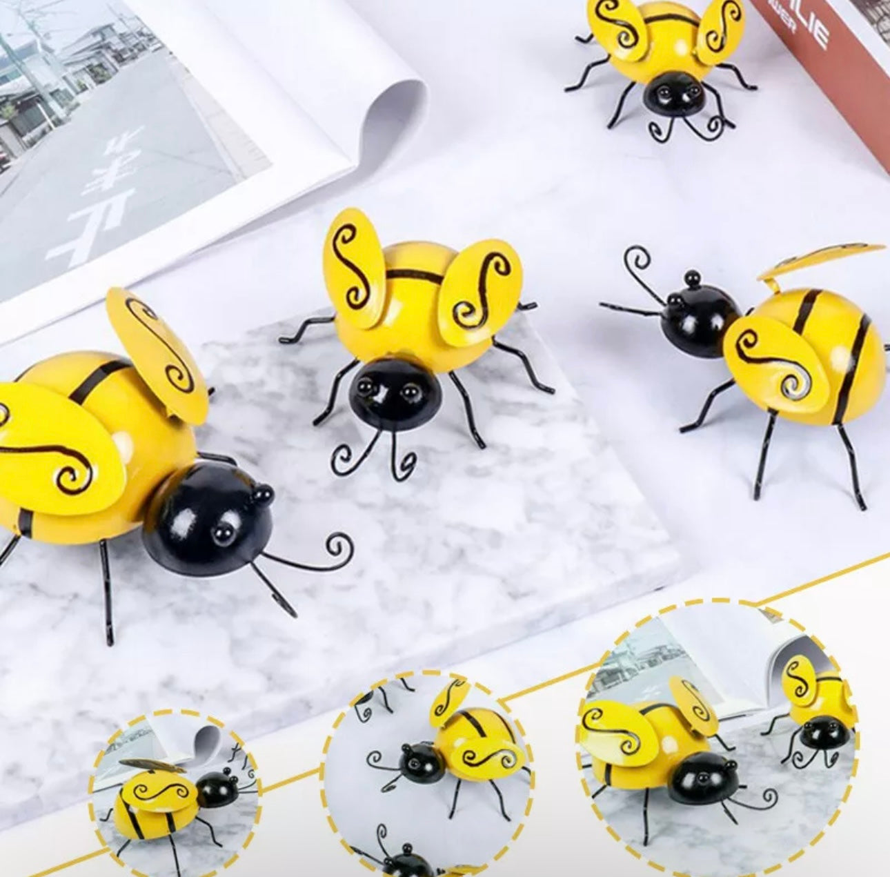 4pc Metal Bumblebee Garden Decor