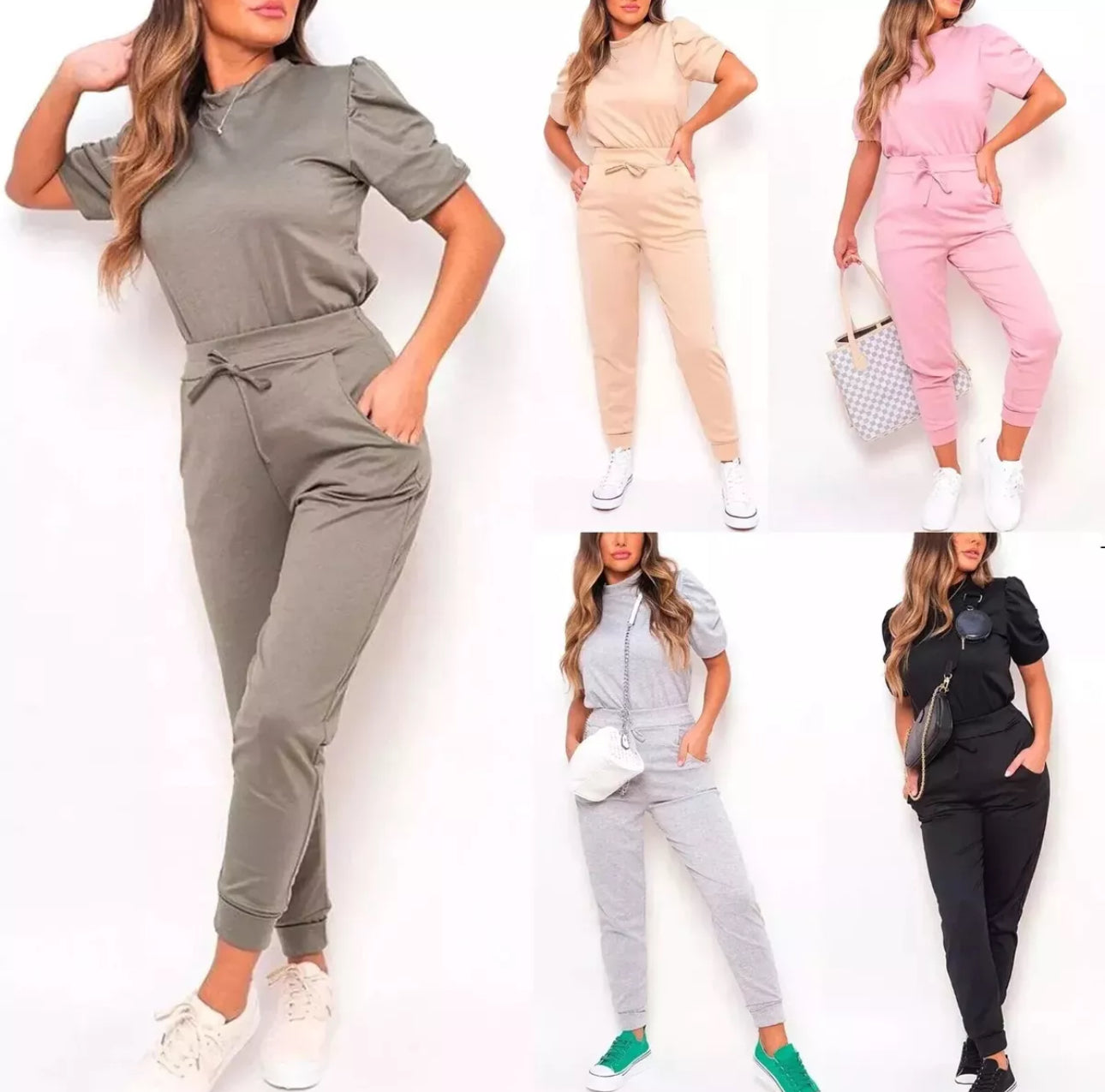 Ladies Short Ruched Sleeve Top & Joggers Set