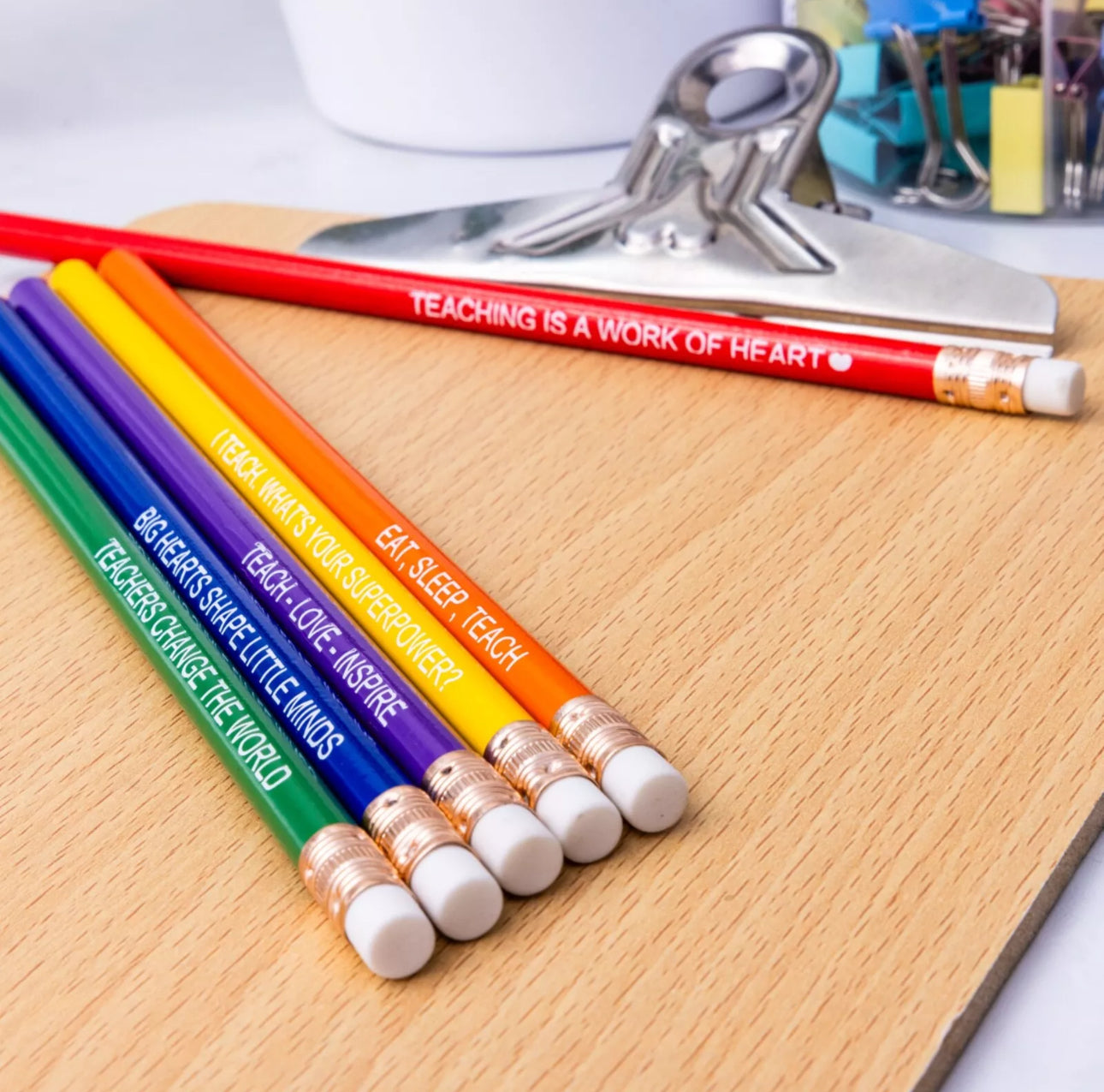 Set of 6 Colourful Teaching Quote Pencils