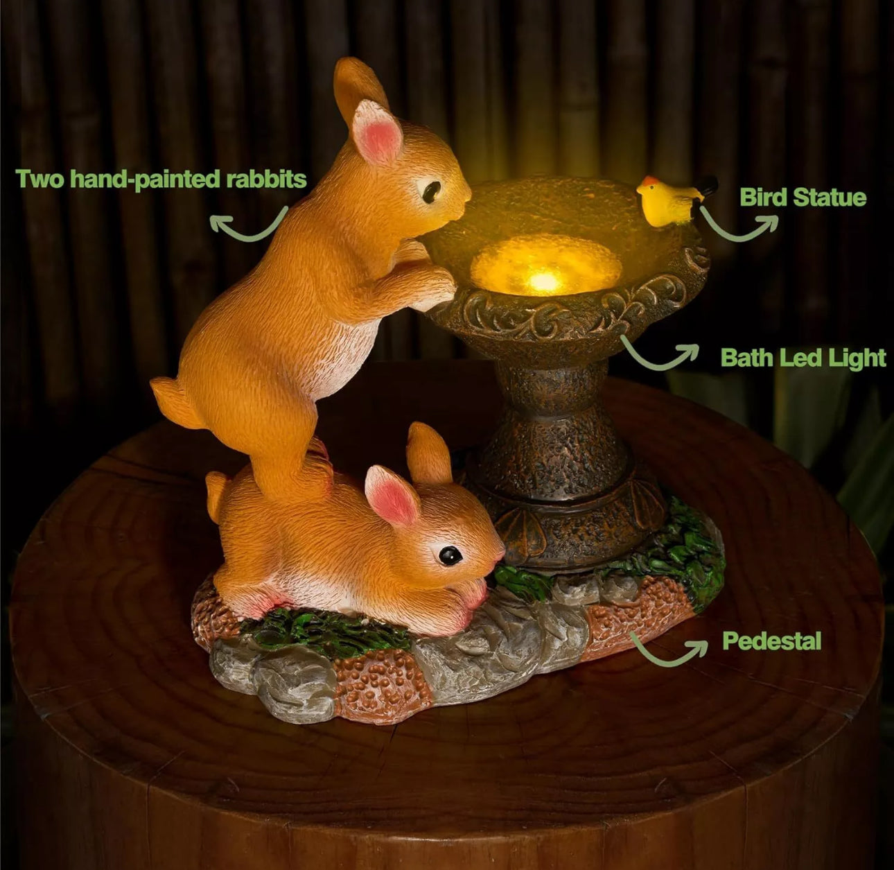 Solar Rabbit Bird Bath Garden Ornament